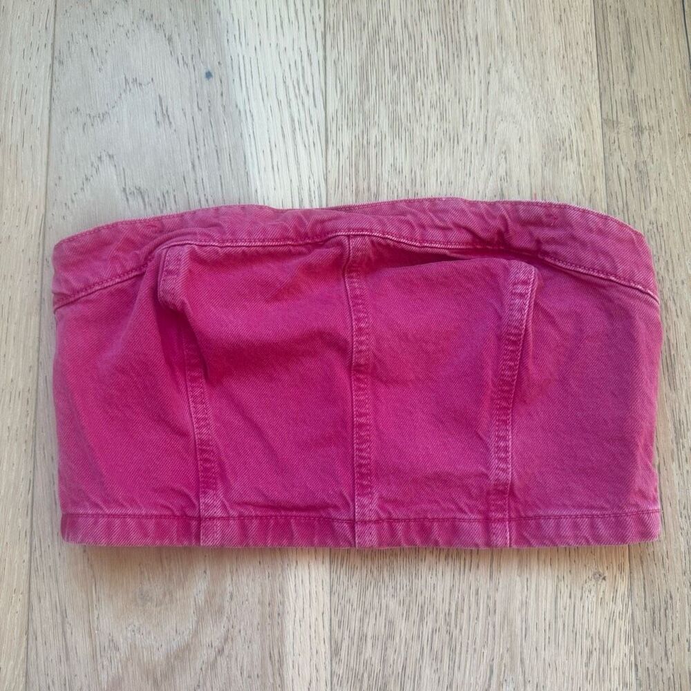 Zara Hot Pink Denim Zipper Back Tub Top Crop Size Medium